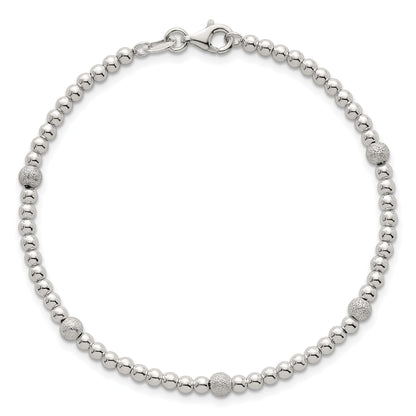 Sterling Silver Polished and Textured Beaded 7.5 inch 5-Station Bracelet