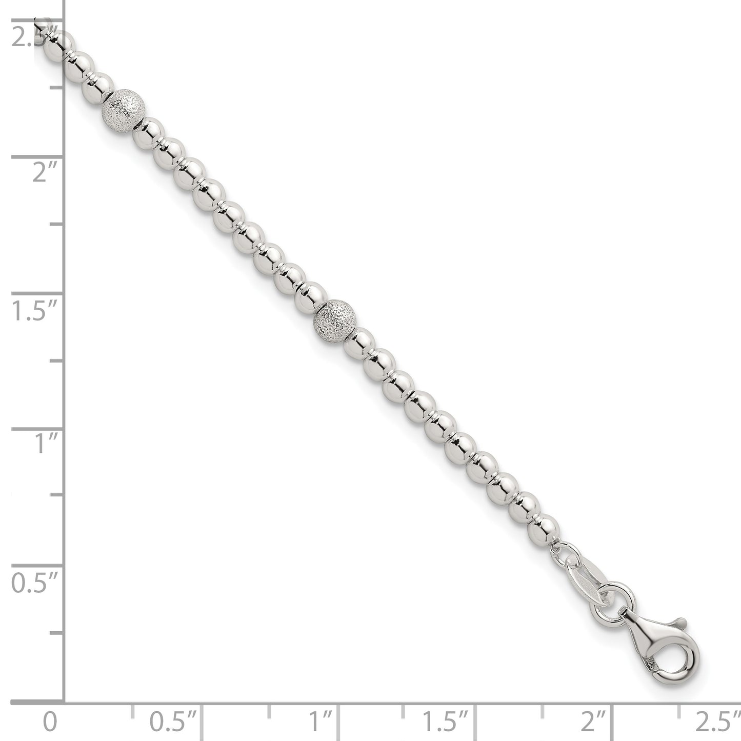 Sterling Silver Polished and Textured Beaded 7.5 inch 5-Station Bracelet