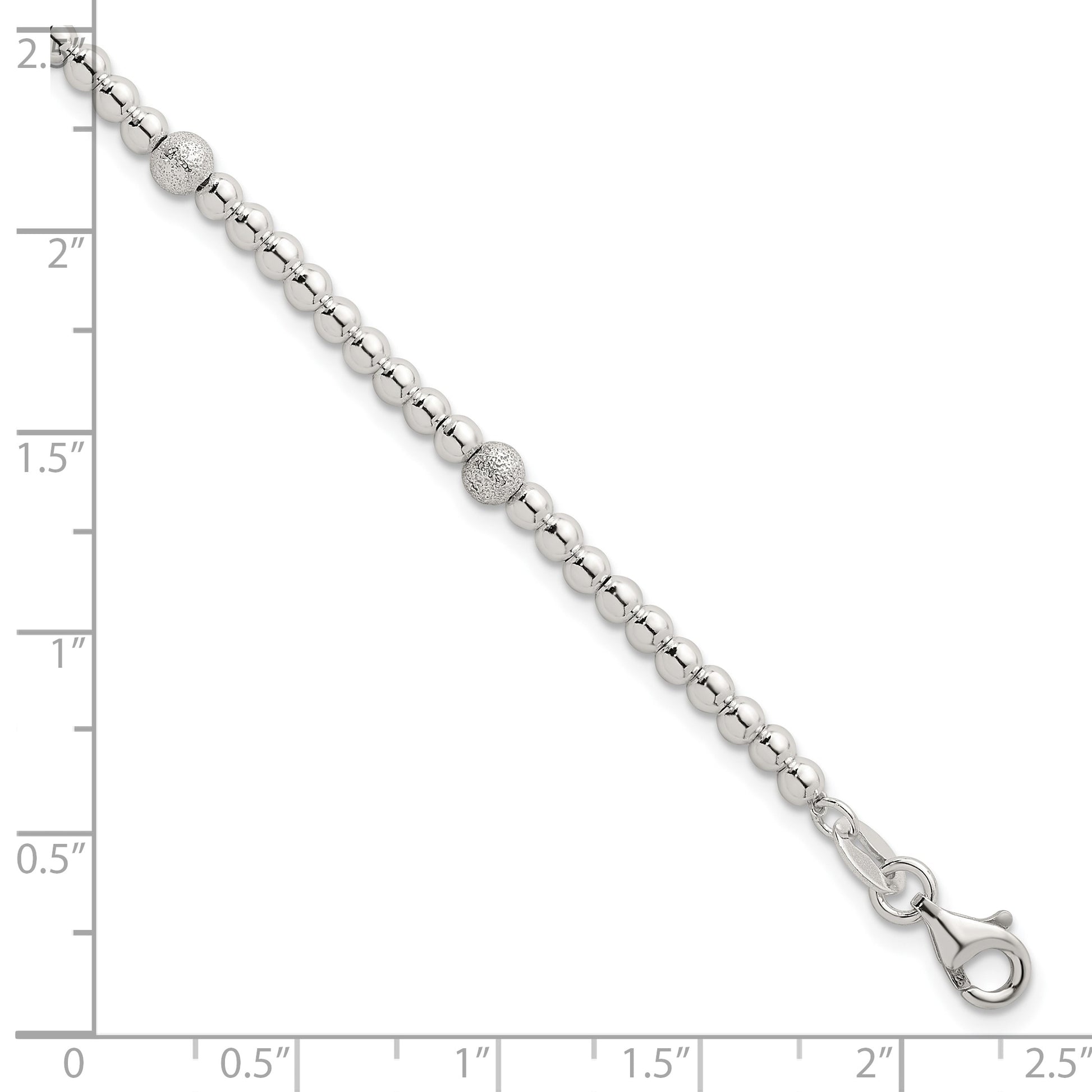 Sterling Silver Polished and Textured Beaded 7.5 inch 5-Station Bracelet