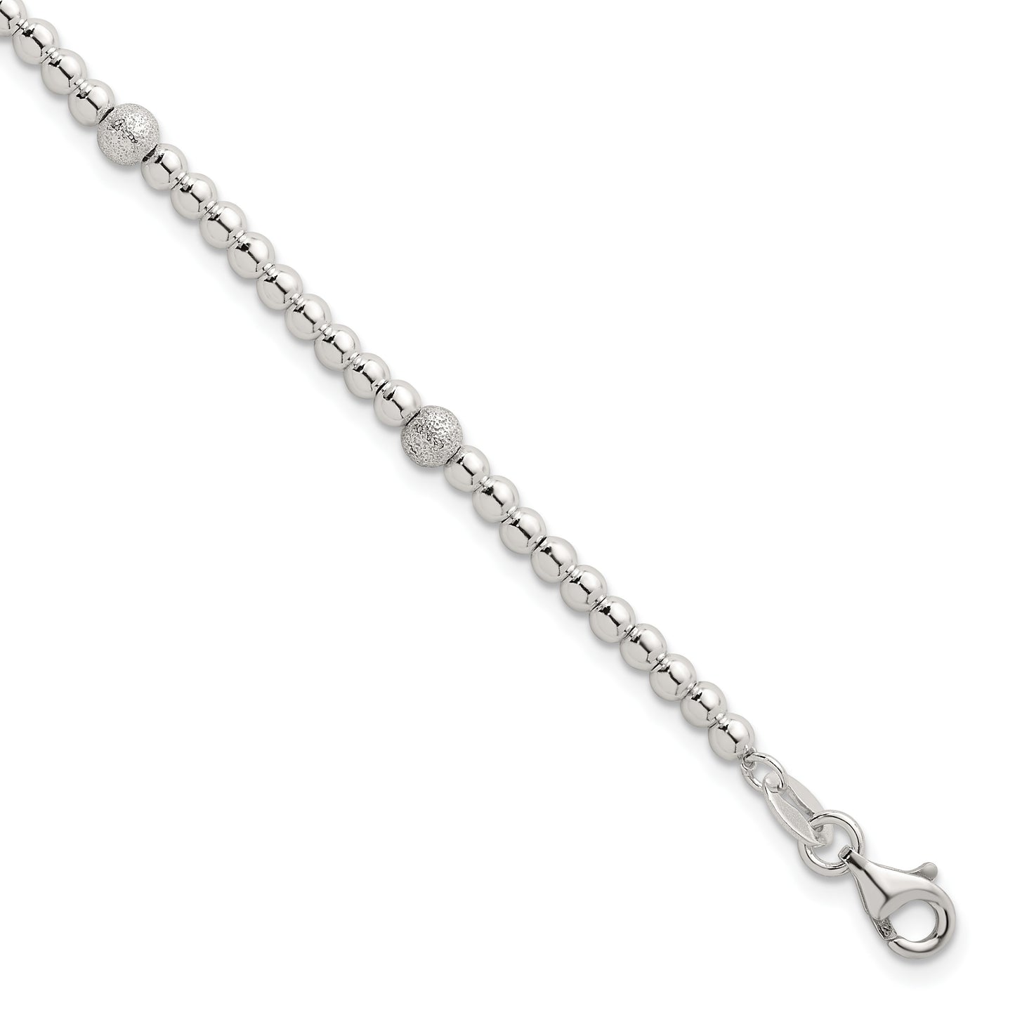 Sterling Silver Polished and Textured Beaded 7.5 inch 5-Station Bracelet