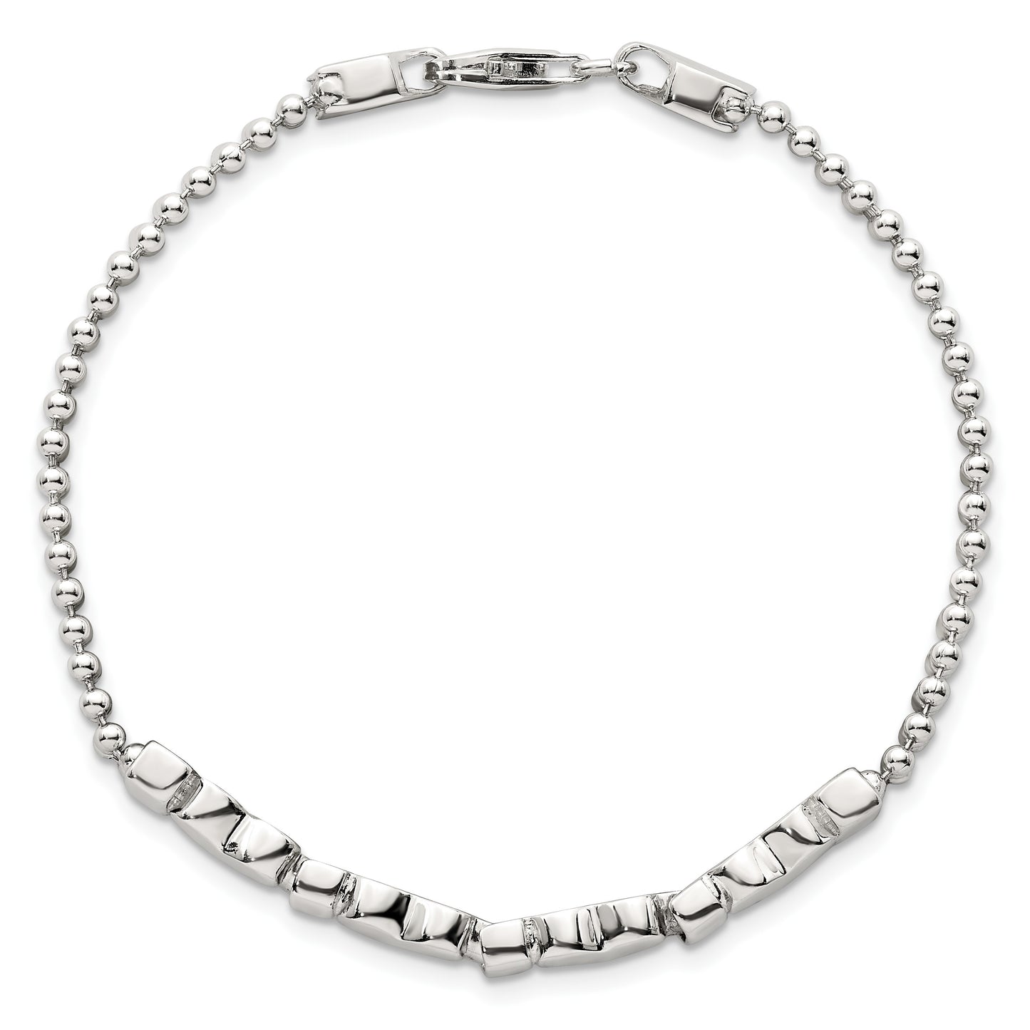 Sterling Silver Polished and Beaded 4-Hearts 7.25 Inch Bracelet
