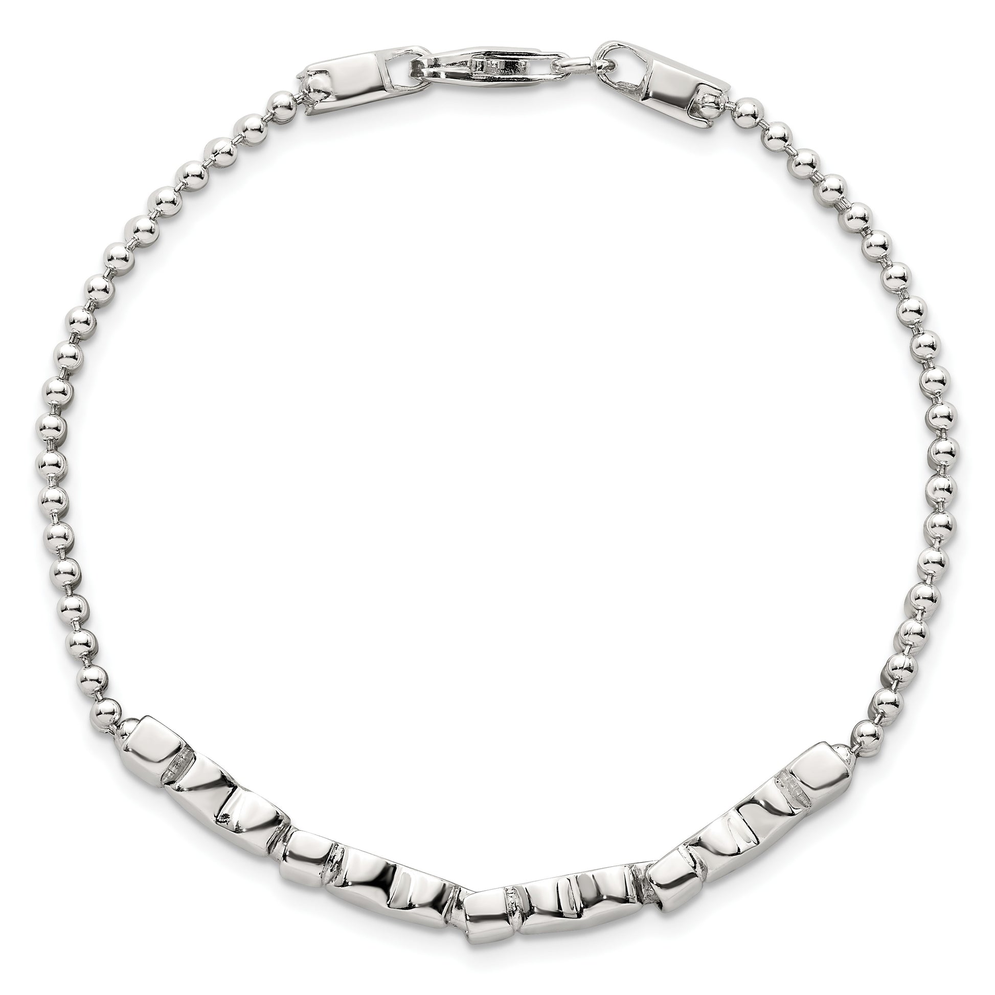 Sterling Silver Polished and Beaded 4-Hearts 7.25 Inch Bracelet