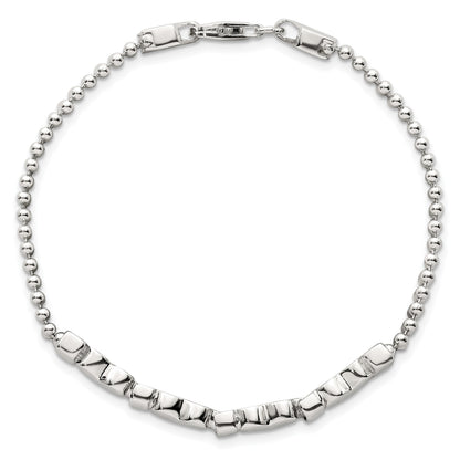 Sterling Silver Polished and Beaded 4-Hearts 7.25 Inch Bracelet