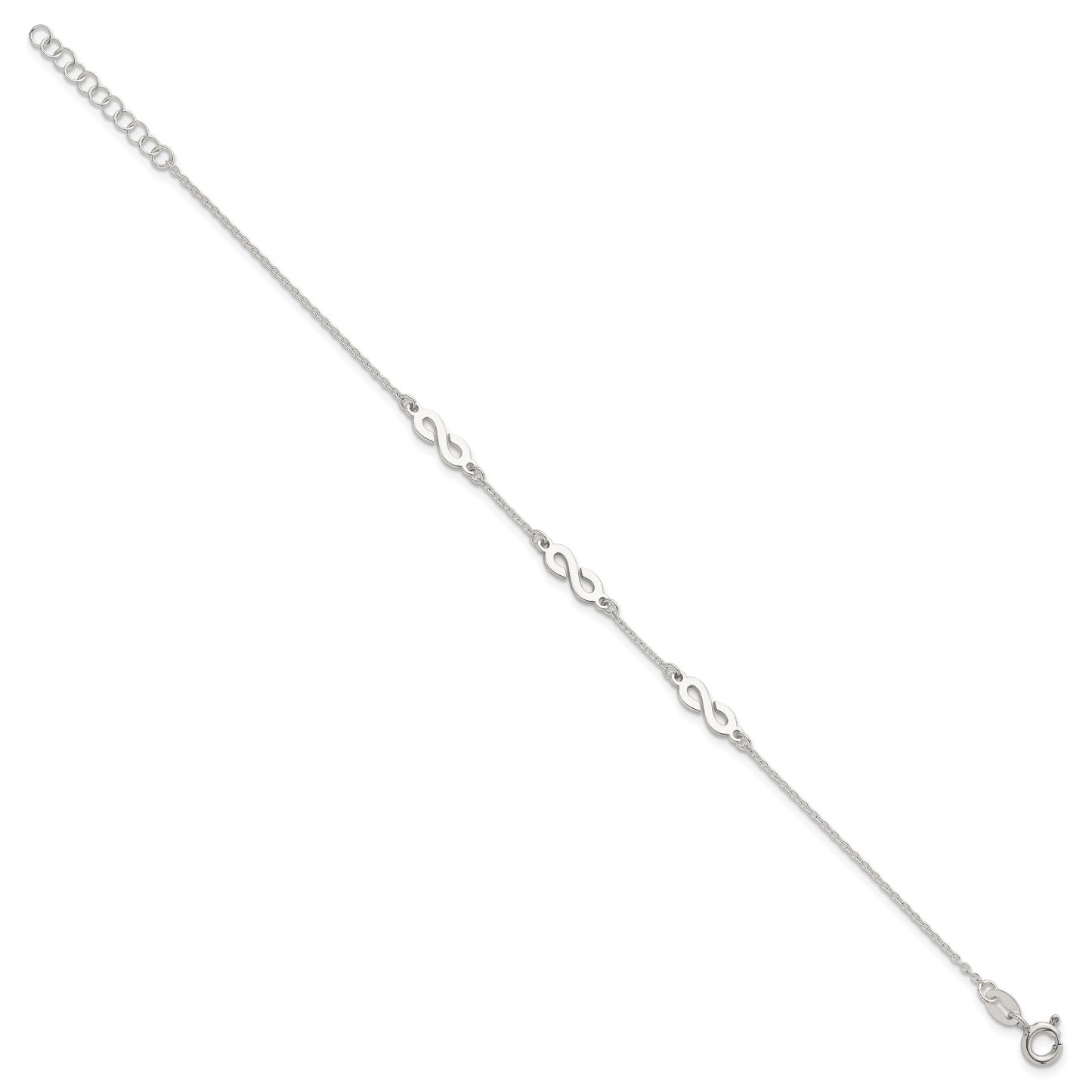 Sterling Silver Polished Infinity 7 inch with 1 inch Extension Bracelet