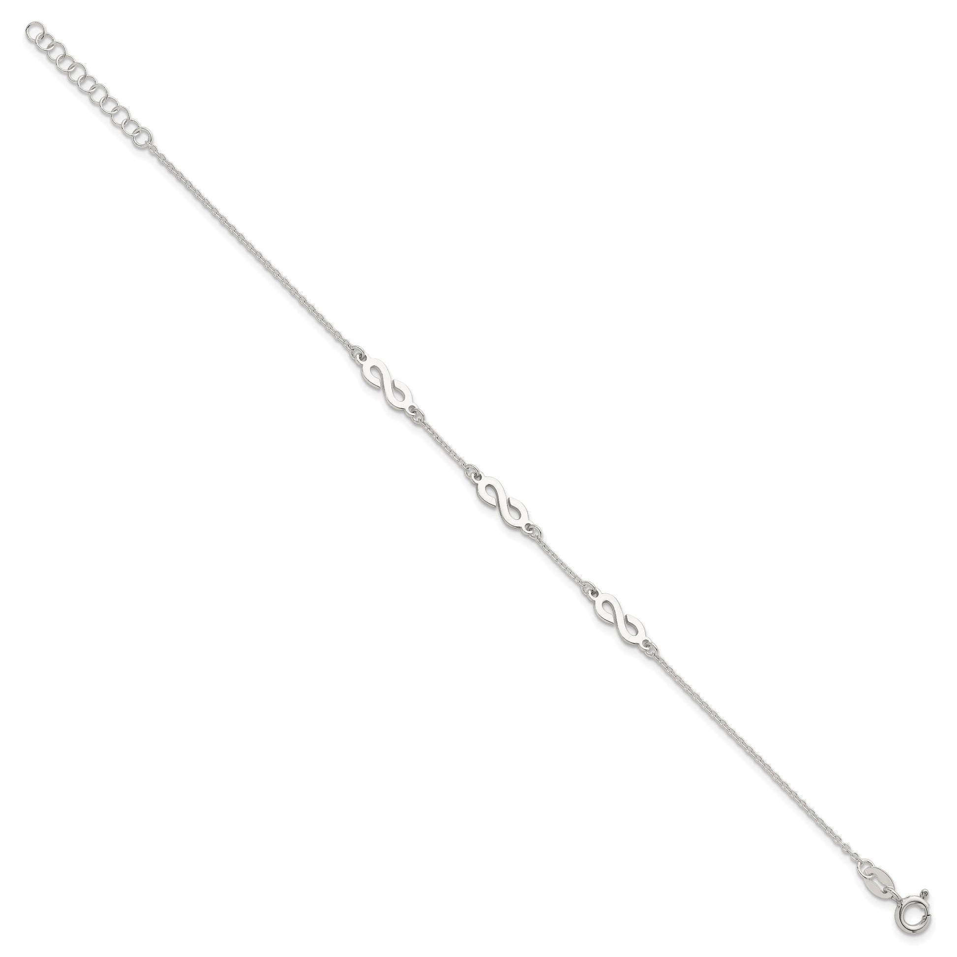 Sterling Silver Polished Infinity 7 inch with 1 inch Extension Bracelet