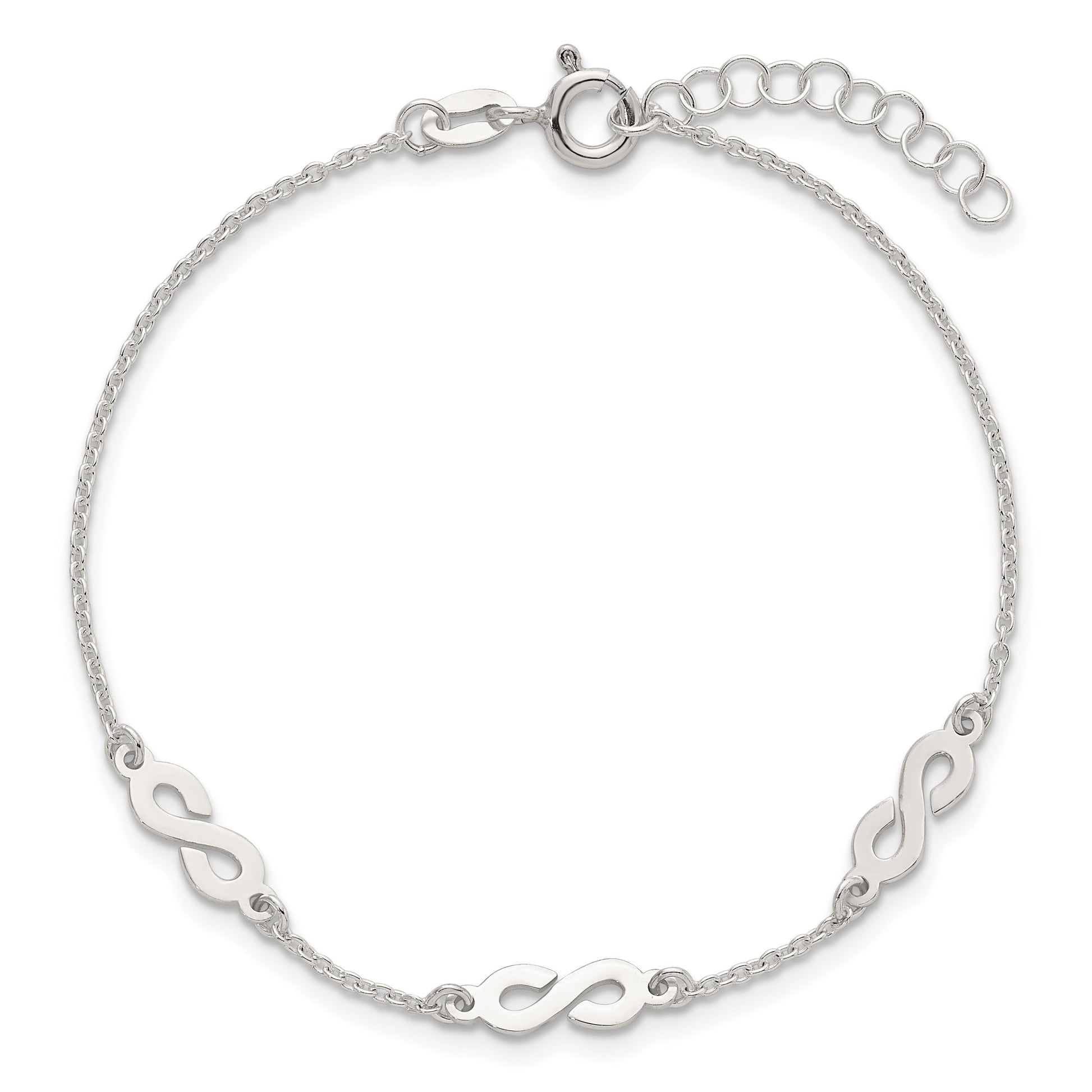 Sterling Silver Polished Infinity 7 inch with 1 inch Extension Bracelet
