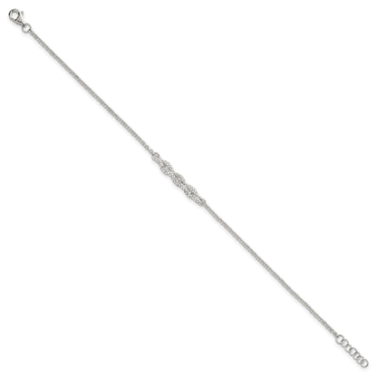 Sterling Silver Polished Pave CZ Cable Link 6.75 Inch with 0.5 Inch Extension Bracelet