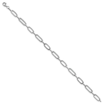 Sterling Silver Rhodium-plated Polished CZ 4.7mm Paperclip Link 7 Inch Bracelet
