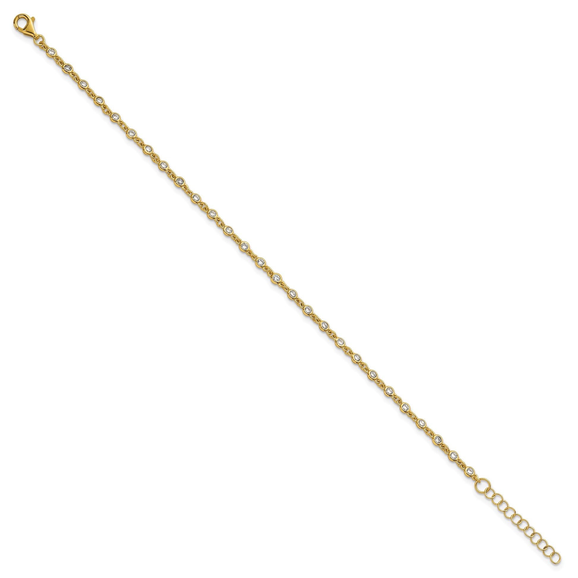Sterling Silver Gold-tone Polished CZ Station 6.5 Inch with 1 Inch Extension Bracelet