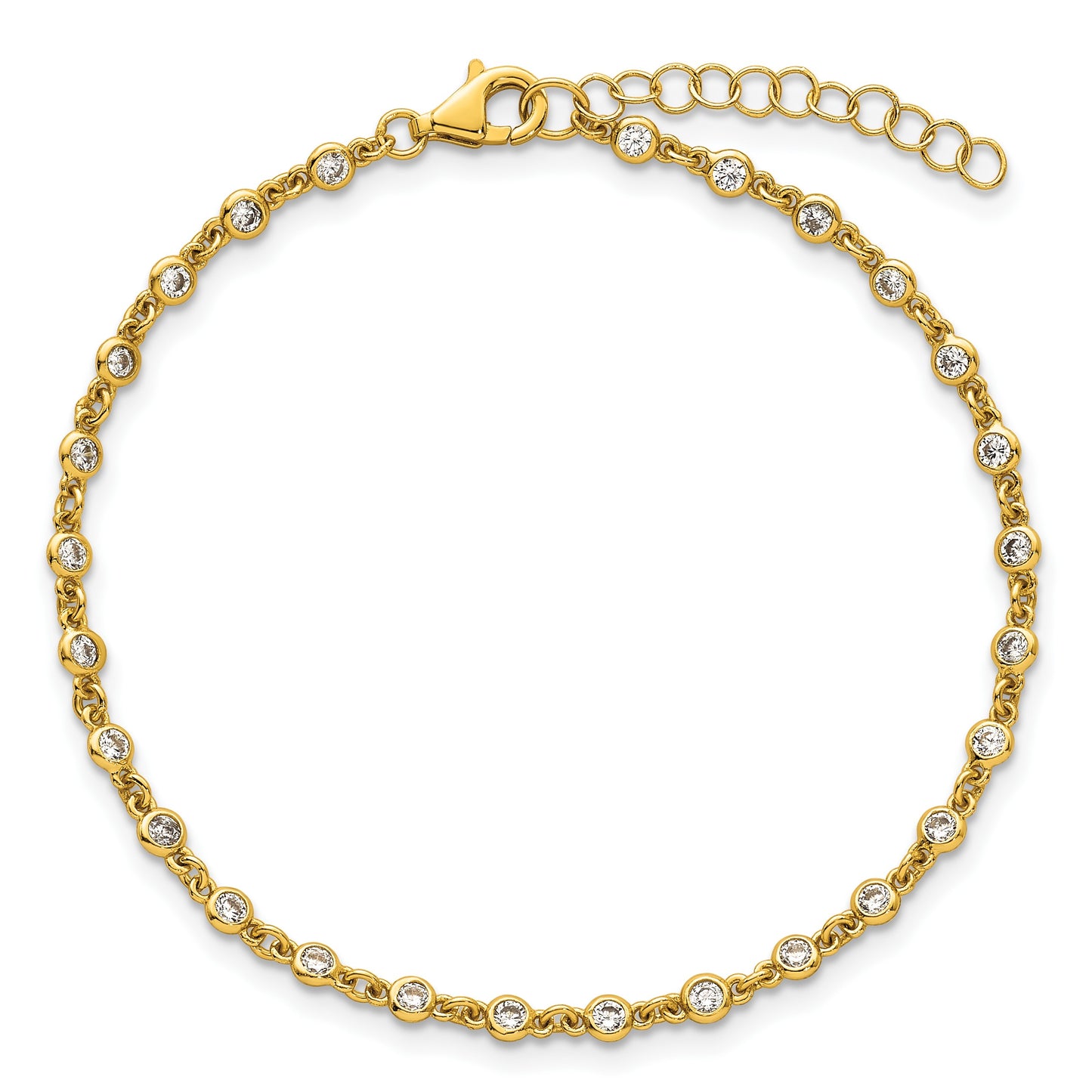 Sterling Silver Gold-tone Polished CZ Station 6.5 Inch with 1 Inch Extension Bracelet