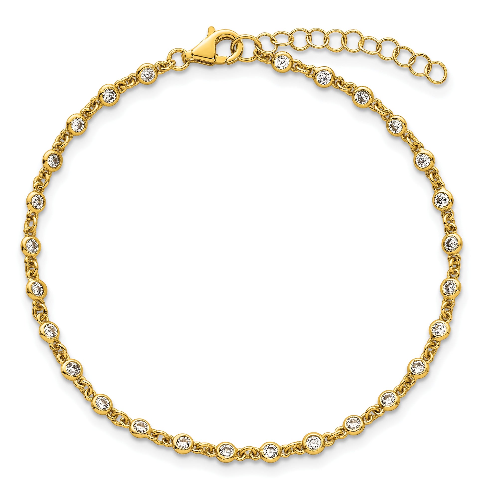 Sterling Silver Gold-tone Polished CZ Station 6.5 Inch with 1 Inch Extension Bracelet