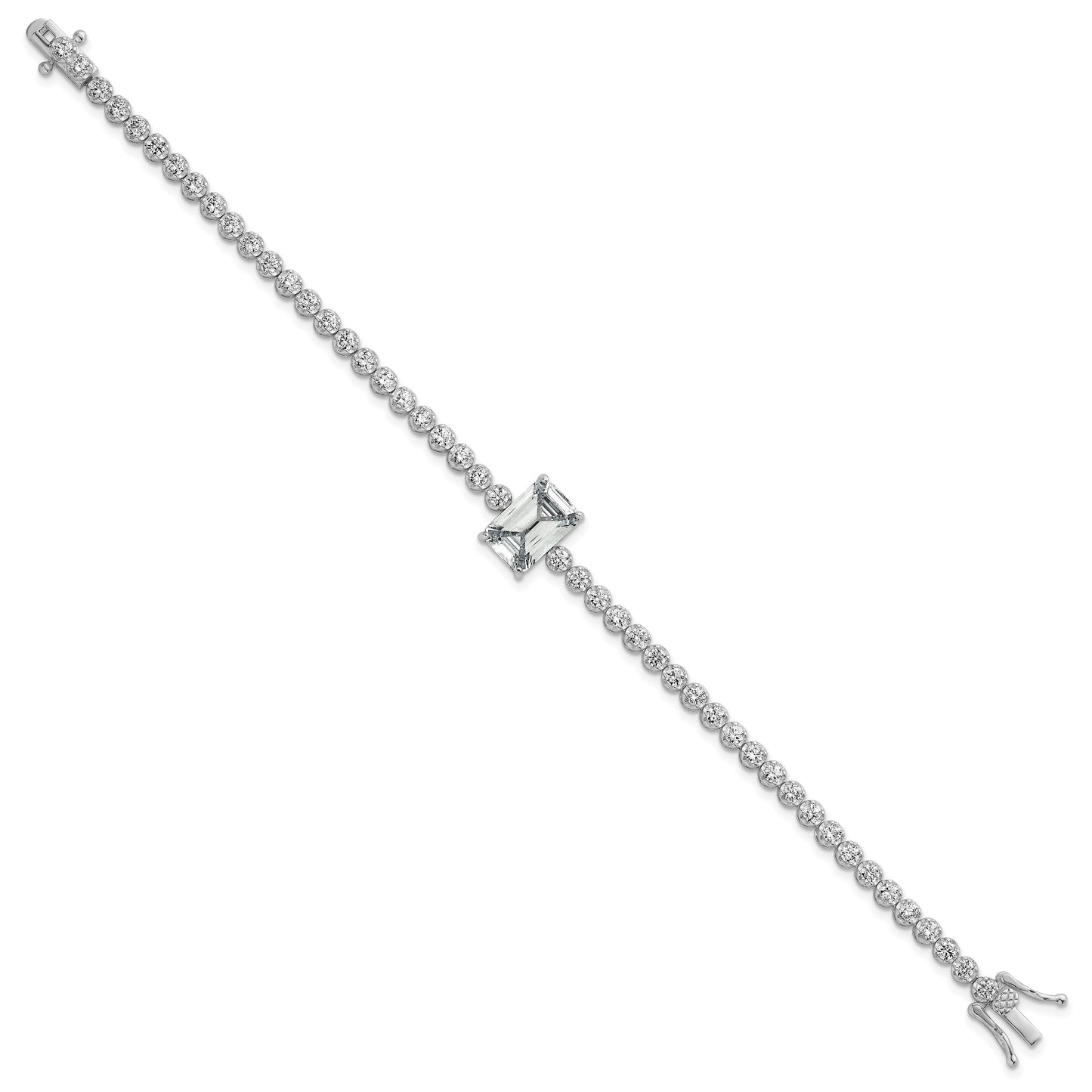 Sterling Silver Rhodium-plated Polished Round and Emerald-cut CZ 7.25 Inch Bracelet