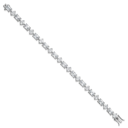 Sterling Silver Rhodium-plated Polished Fancy Princess and Emerald-cut CZ 7.25 Inch Bracelet