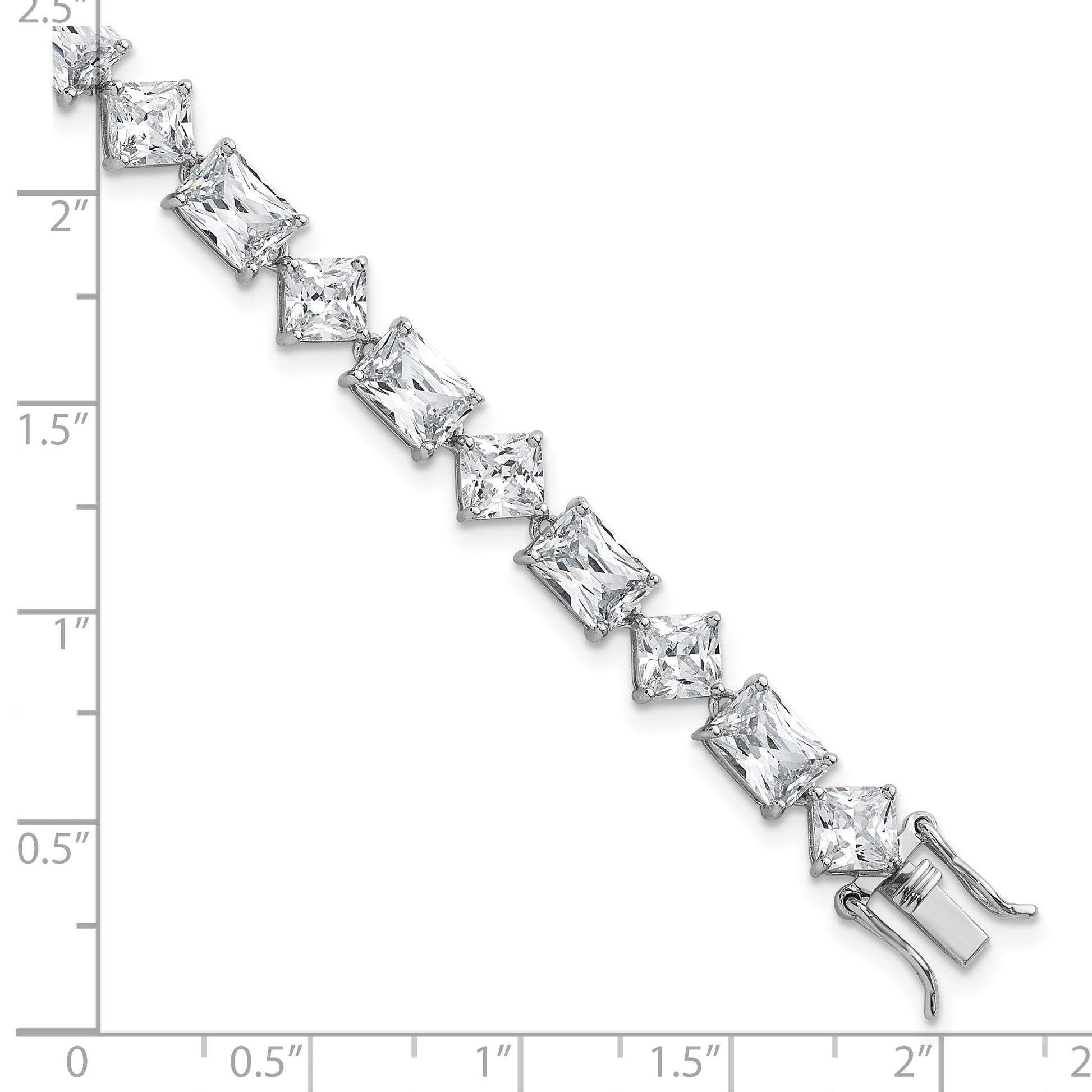 Sterling Silver Rhodium-plated Polished Fancy Princess and Emerald-cut CZ 7.25 Inch Bracelet