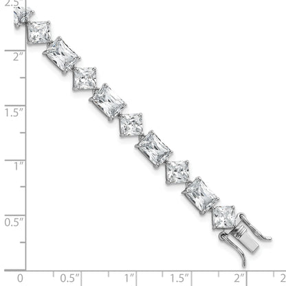 Sterling Silver Rhodium-plated Polished Fancy Princess and Emerald-cut CZ 7.25 Inch Bracelet
