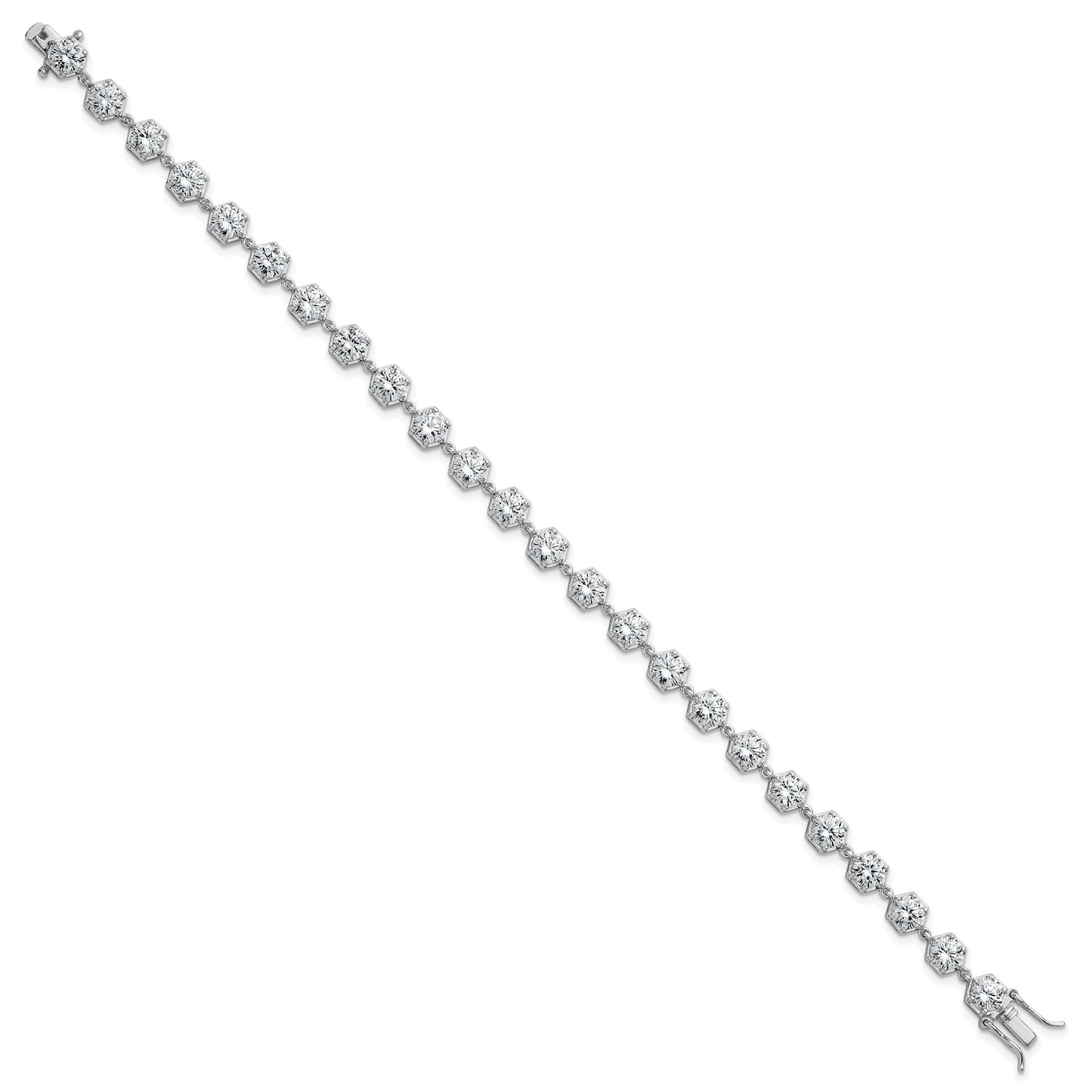 Sterling Silver Rhodium-plated Polished Round CZ in Hexagon Setting 8 Inch Bracelet