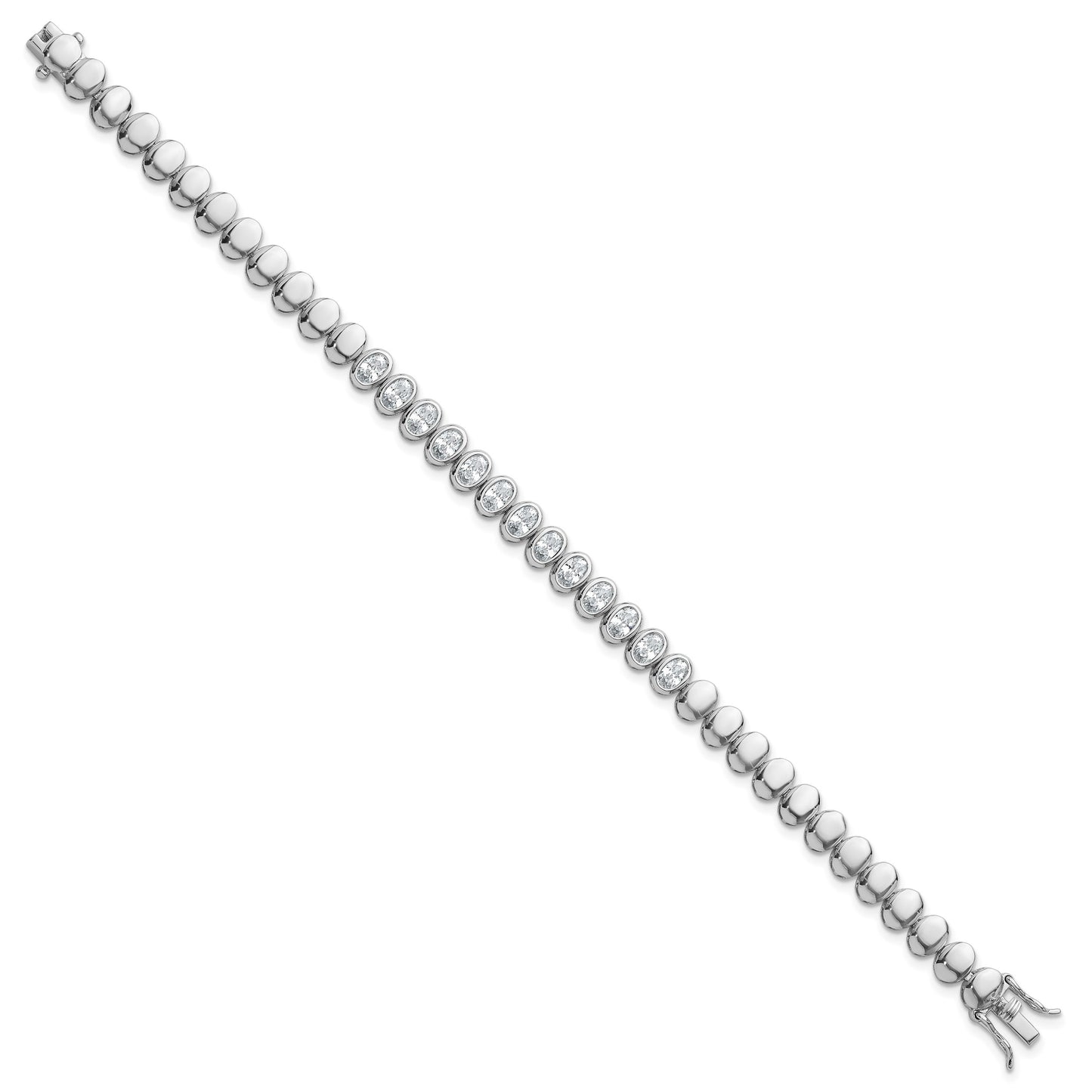 Sterling Silver Rhodium-plated Polished Oval Bezel CZ 7.25 Inch Bracelet