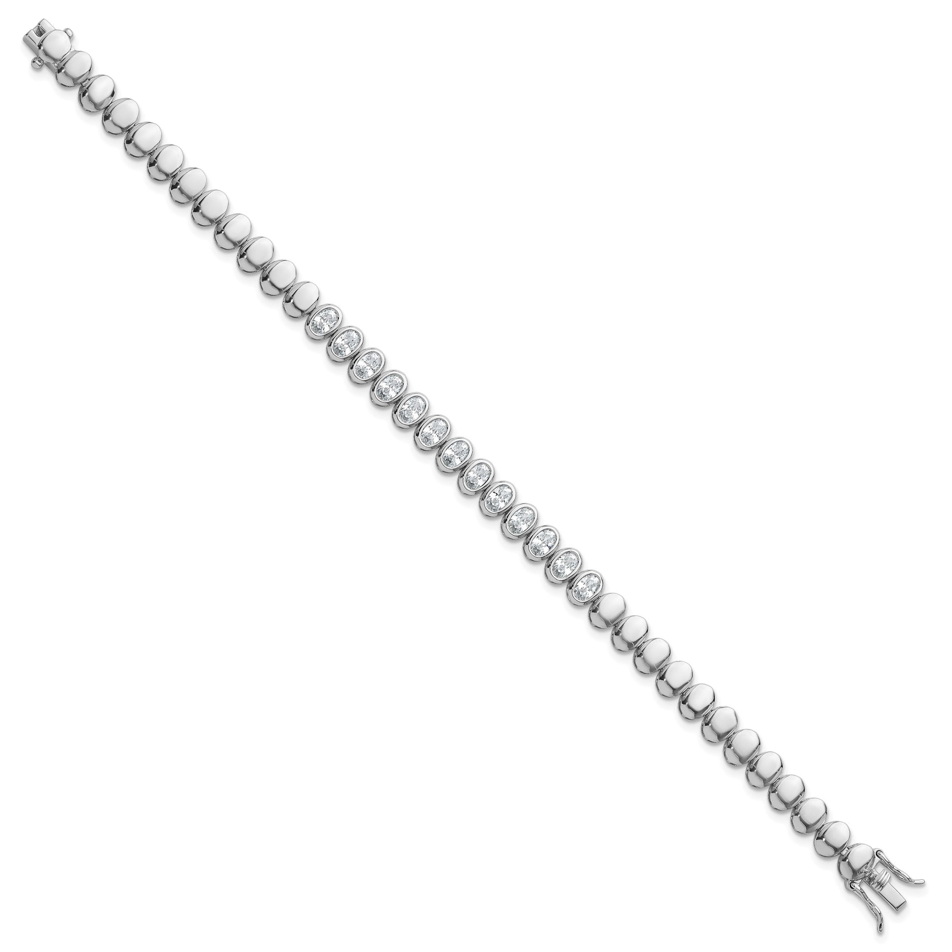 Sterling Silver Rhodium-plated Polished Oval Bezel CZ 7.25 Inch Bracelet