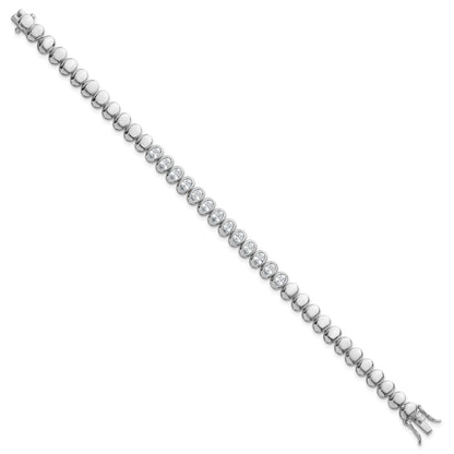 Sterling Silver Rhodium-plated Polished Oval Bezel CZ 7.25 Inch Bracelet