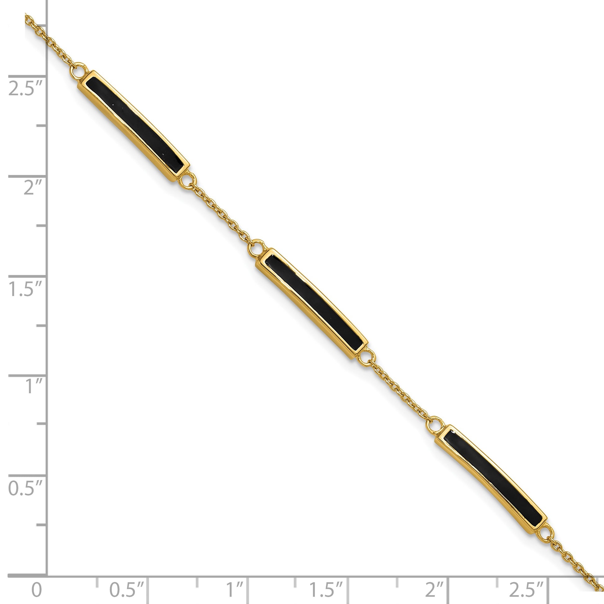 Sterling Silver Gold-plated Polished Black Enameled Bars 7 inch with 0.5 inch extension Bracelet
