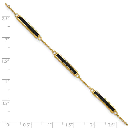 Sterling Silver Gold-plated Polished Black Enameled Bars 7 inch with 0.5 inch extension Bracelet