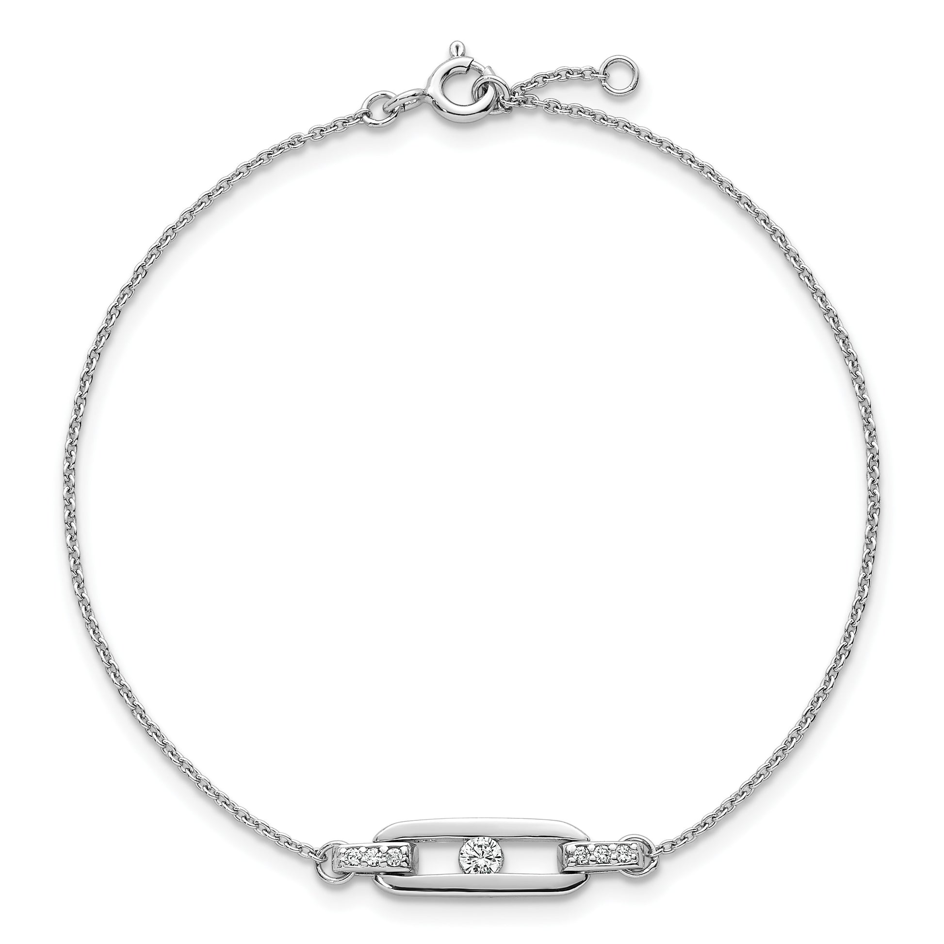 Sterling Silver Rhodium-plated Polished CZ Oval Link 7 inch with 0.5 inch Extender Bracelet