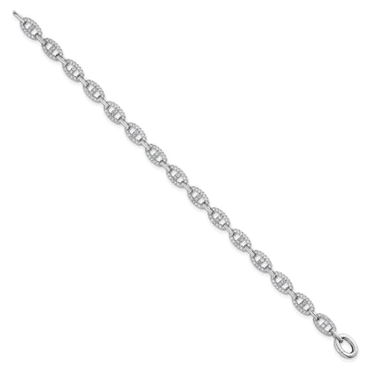 Sterling Silver Rhodium-plated Polished CZ Anchor/Mariner Link 7.25 inch Bracelet
