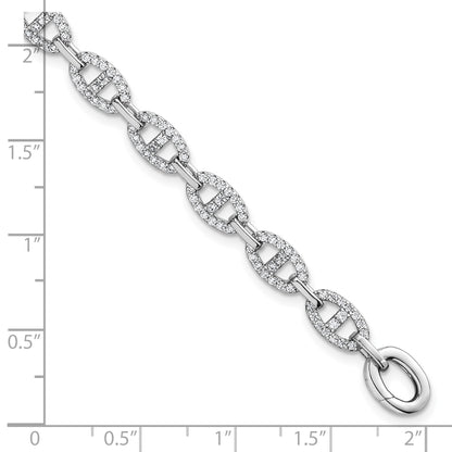 Sterling Silver Rhodium-plated Polished CZ Anchor/Mariner Link 7.25 inch Bracelet