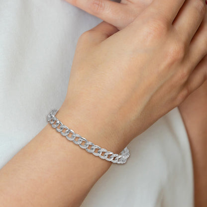 Sterling Silver Rhodium-plated Polished CZ 8.00mm Curb Link 7 Inch with 1.5 Inch Extension Bracelet