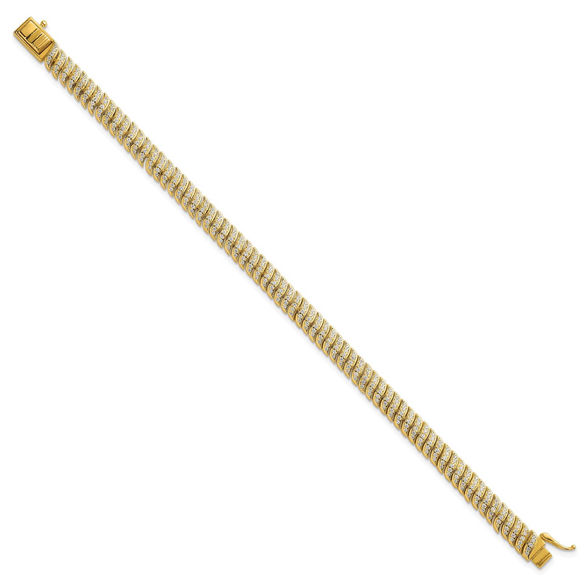 Sterling Silver Gold-Tone Polished Fancy CZ S-Link 7 Inch Bracelet