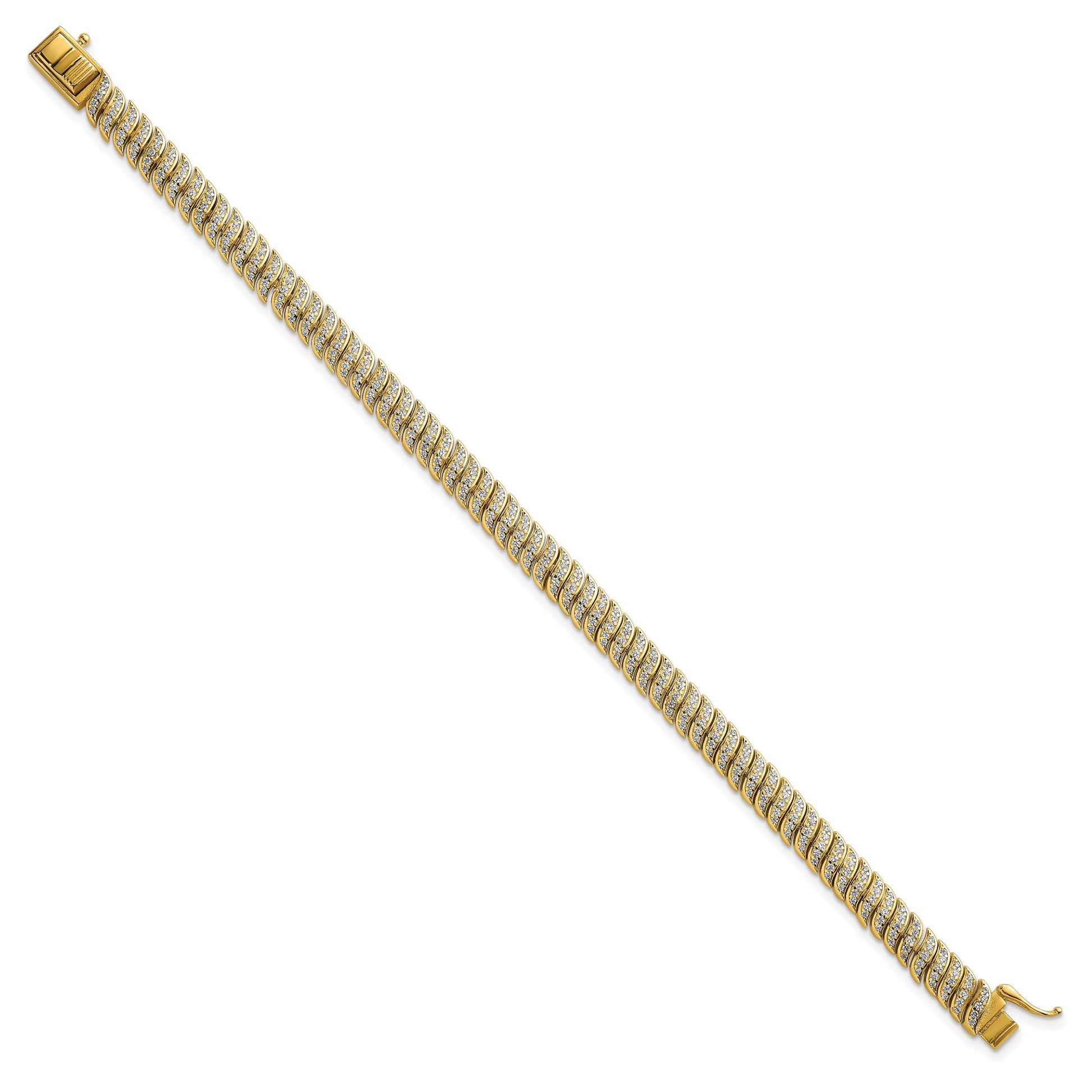 Sterling Silver Gold-Tone Polished Fancy CZ S-Link 7 Inch Bracelet