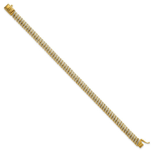 Sterling Silver Gold-Tone Polished Fancy CZ S-Link 7 Inch Bracelet