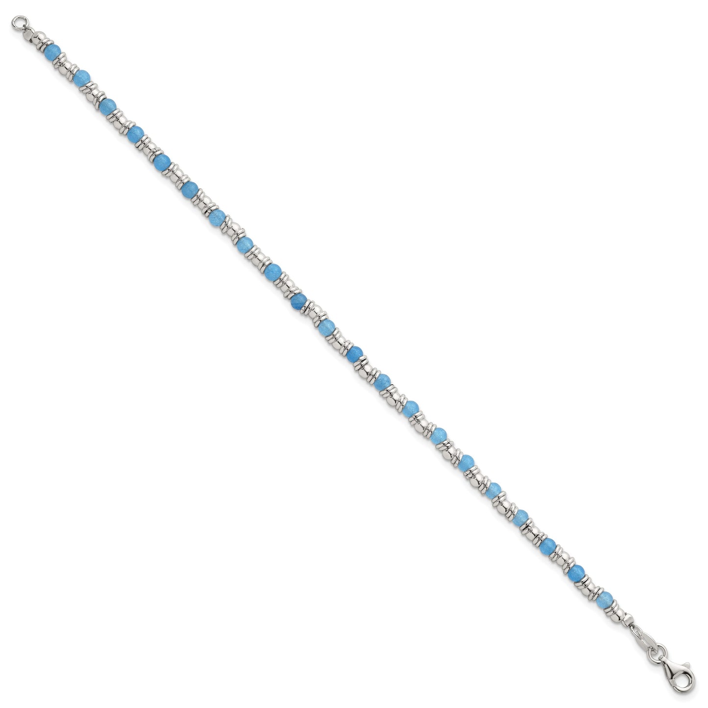 Sterling Silver Polished Blue Agate Beaded 7.5 inch Bracelet