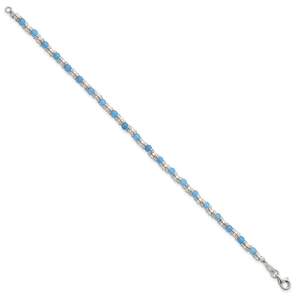 Sterling Silver Polished Blue Agate Beaded 7.5 inch Bracelet