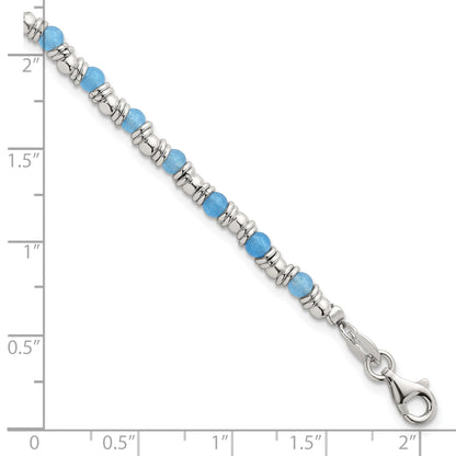 Sterling Silver Polished Blue Agate Beaded 7.5 inch Bracelet