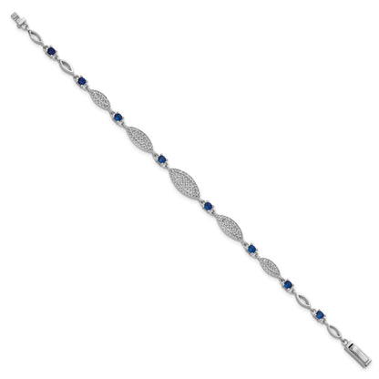 Sterling Silver Rhodium-plated Marquise Blue and White CZ Oval Link 7 inch Bracelet