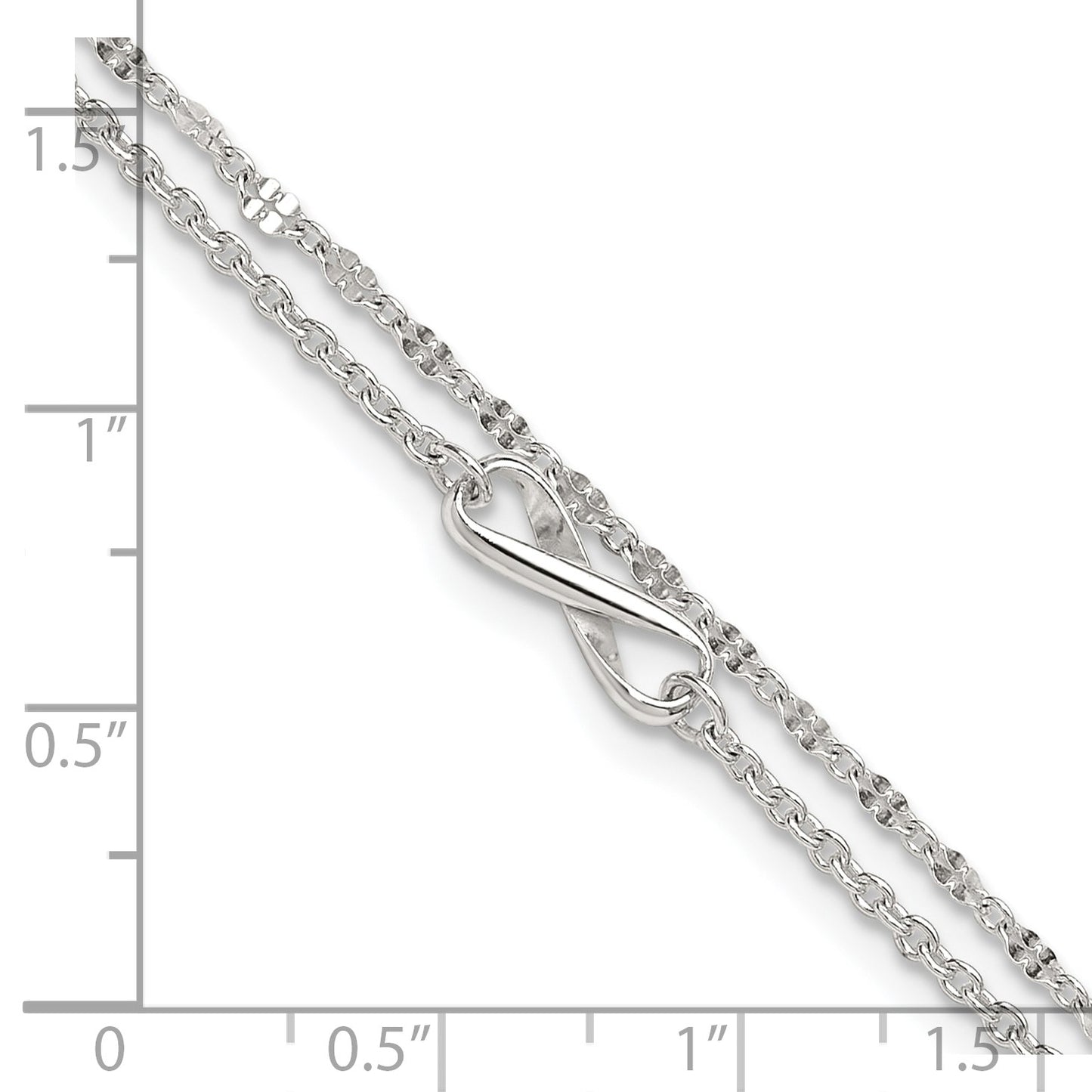 Sterling Silver Infinity Double Strand 9 inch Plus 1 inch Extender - Total 10 inch Anklet