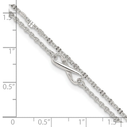Sterling Silver Infinity Double Strand 9 inch Plus 1 inch Extender - Total 10 inch Anklet