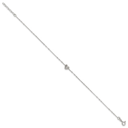 Sterling Silver Heart and Beads 9 inch with 1 inch Extender - Total 10 inch Anklet