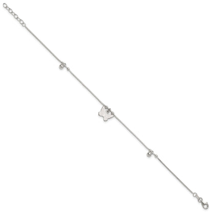 Sterling Silver Beaded Butterfly 9 inch Plus 1 inch Extender - Total 10 inch Anklet