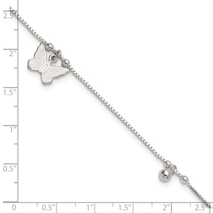 Sterling Silver Beaded Butterfly 9 inch Plus 1 inch Extender - Total 10 inch Anklet