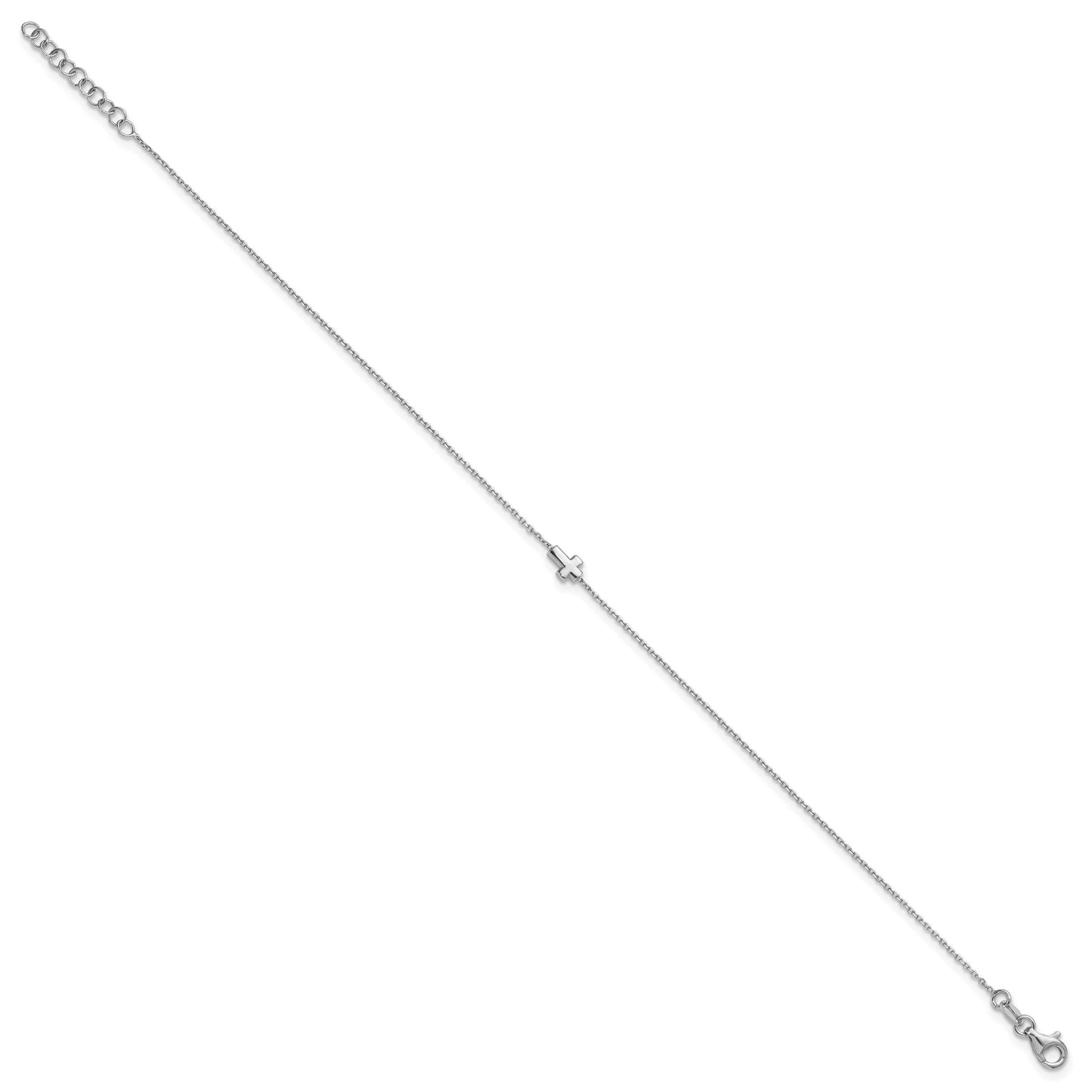 Sterling Silver Rhodium-plated Cross 9 inch Plus 1 inch Extender - Total 10 inch Anklet