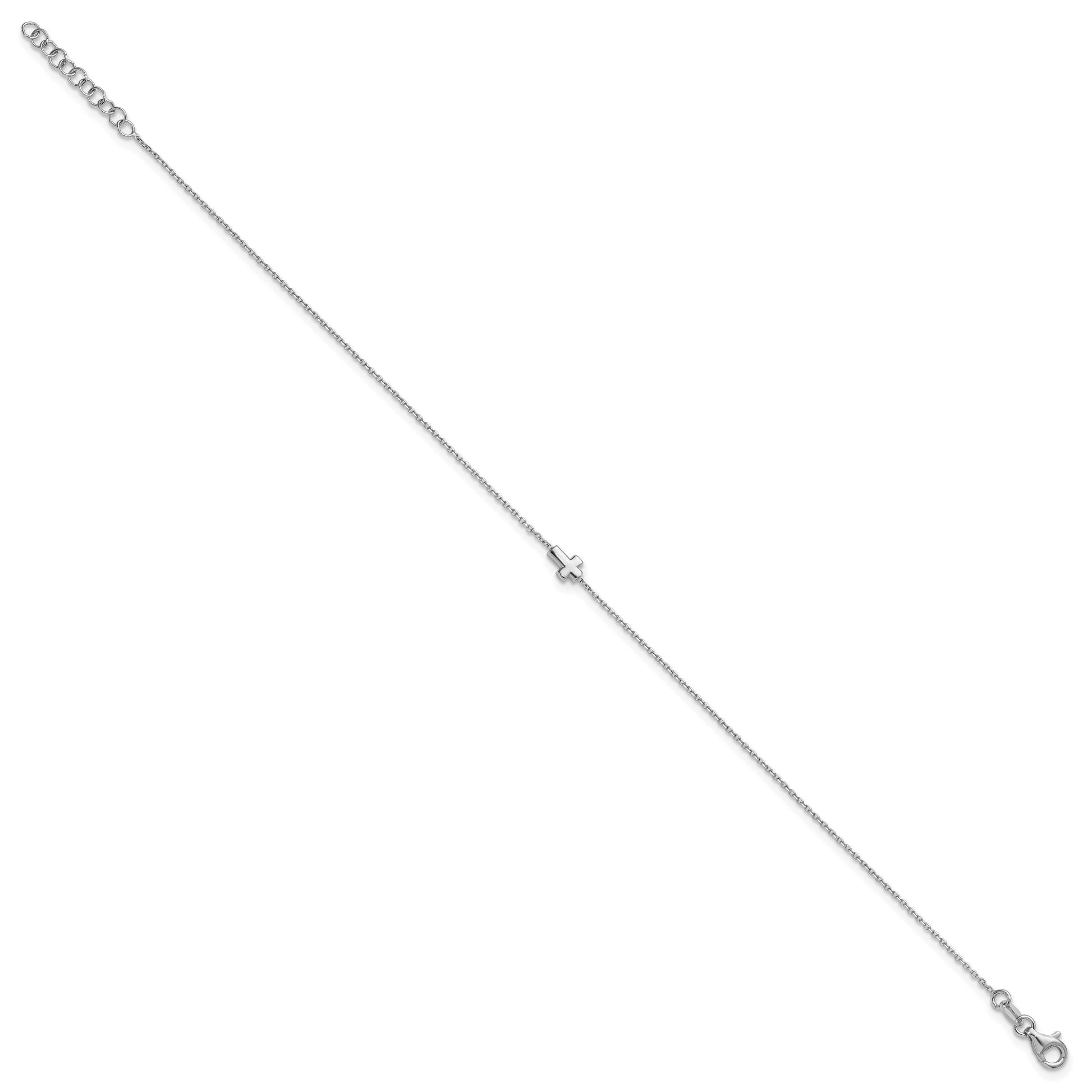 Sterling Silver Rhodium-plated Cross 9 inch Plus 1 inch Extender - Total 10 inch Anklet