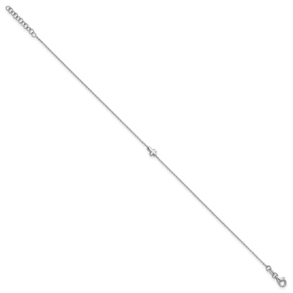 Sterling Silver Rhodium-plated Cross 9 inch Plus 1 inch Extender - Total 10 inch Anklet