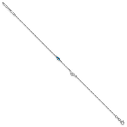 Sterling Silver Rhodium-plated Enamel Eye and Leaf 9 inch Plus 1 inch Extender - Total 10 inch Anklet