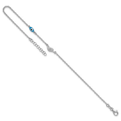 Sterling Silver Rhodium-plated Enamel Eye and Leaf 9 inch Plus 1 inch Extender - Total 10 inch Anklet