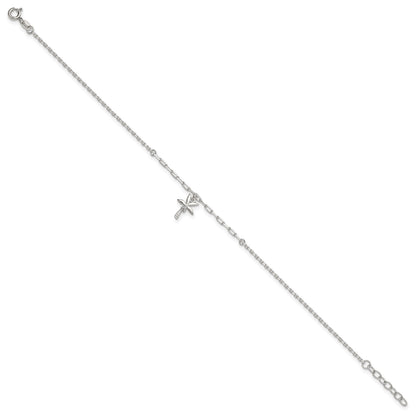 Sterling Silver CZ Palm Tree 9 inch Plus 1 inch Extender - Total 10 inch Anklet