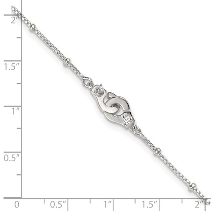 Sterling Silver Beaded CZ Interlocked Circles 9 inch Plus 1 inch Extender - Total 10 inch Anklet