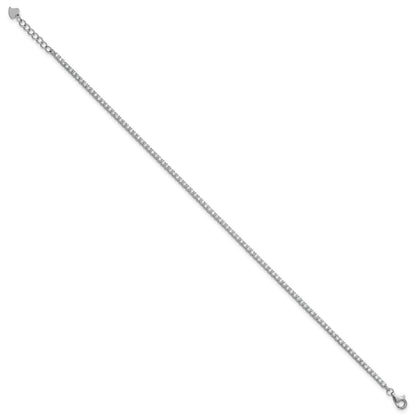 Sterling Silver Rhodium-plated 2mm CZ 9 inch Plus 0.75 inch Extender  - Total 9.75inch Anklet