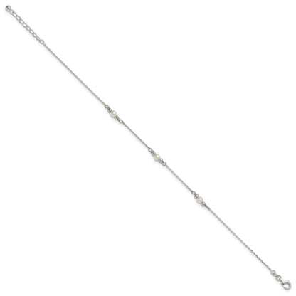 Sterling Silver Beaded and Acrylic Pearl 9 inch Plus 1 inch Extender - Total 10 inch Anklet